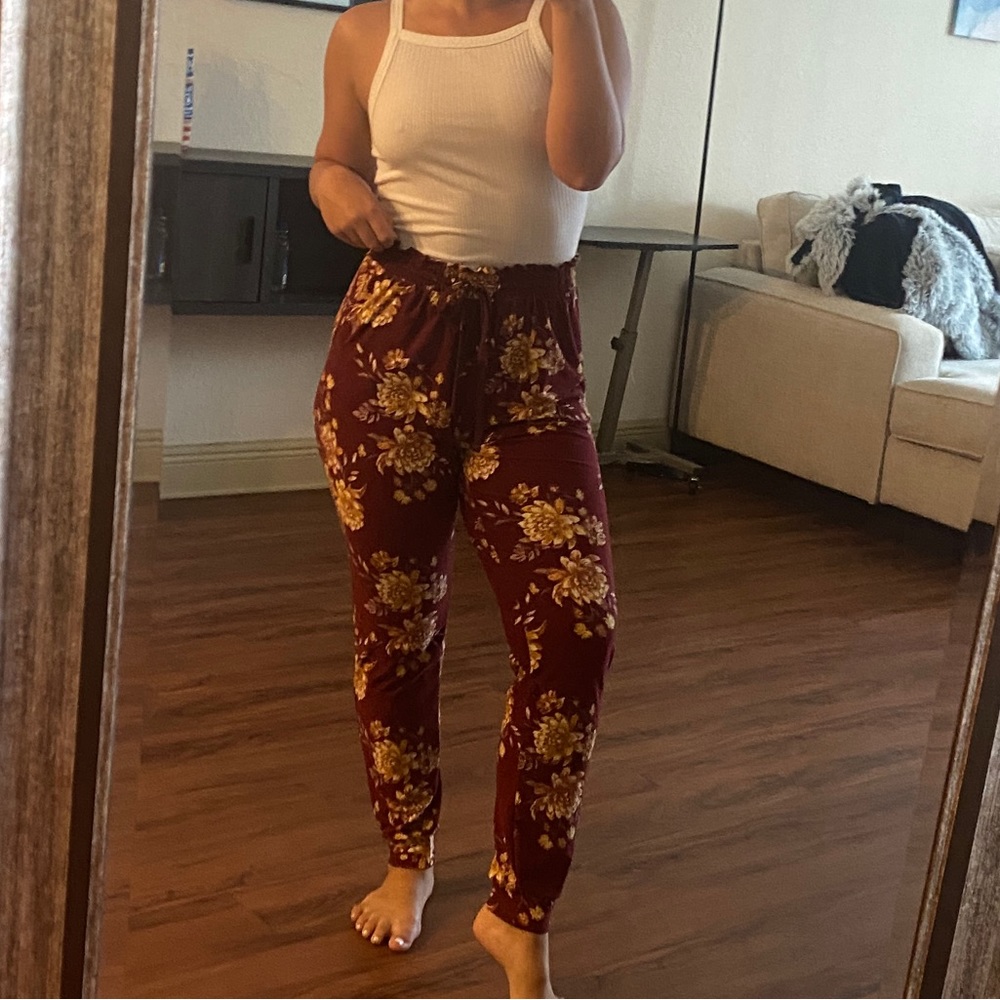 Maroon, flowery joggers